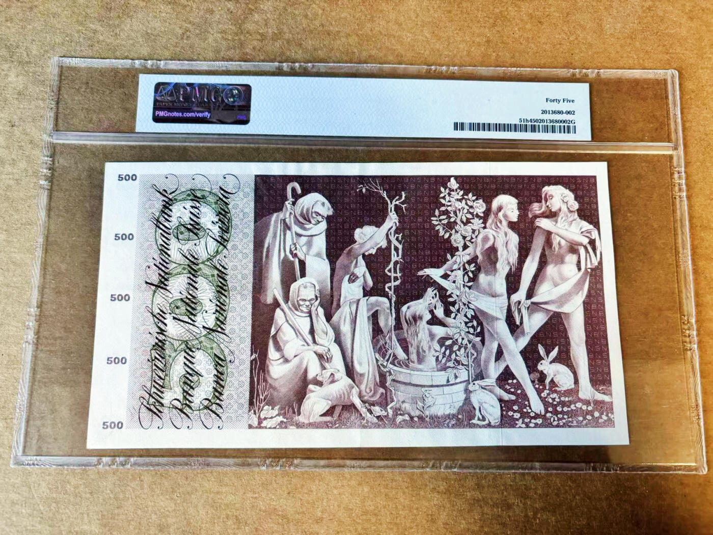 【Blue Auction】世界纸币精拍第755期——18级TOP拍卖/信誉/品质/专业/高效💫 瑞士 1970年500法郎 青春泉 超大票幅 PMG45 设计精美