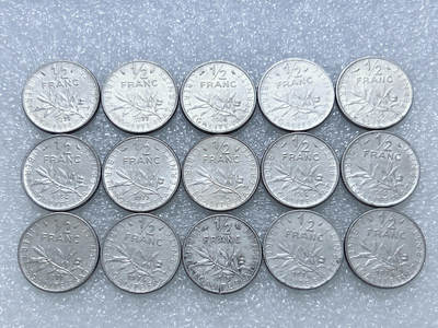 第一海外回流一元起拍收藏 散集专场  第272期 - 法国1/2法郎硬币 15枚