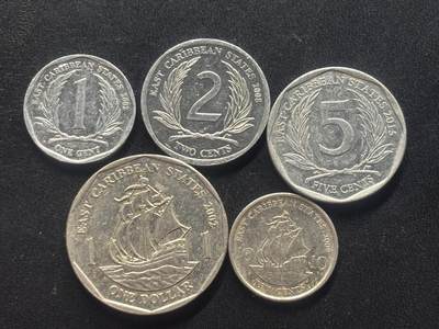 邮泉阁限时拍卖第三十七场 英国殖民地、属地硬币专场（硬币在国外。请付邮费6元。） - 英属东加勒比老年版5枚