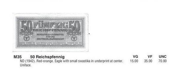 单张价 德国第三帝国1942年 展翅鹰50芬尼 好品