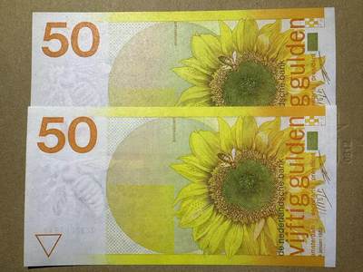 【Blue Auction】世界纸币精拍第755期——18级TOP拍卖/信誉/品质/专业/高效💫 - 【一组2张】荷兰 1982年50盾 向日葵 AU+品相 