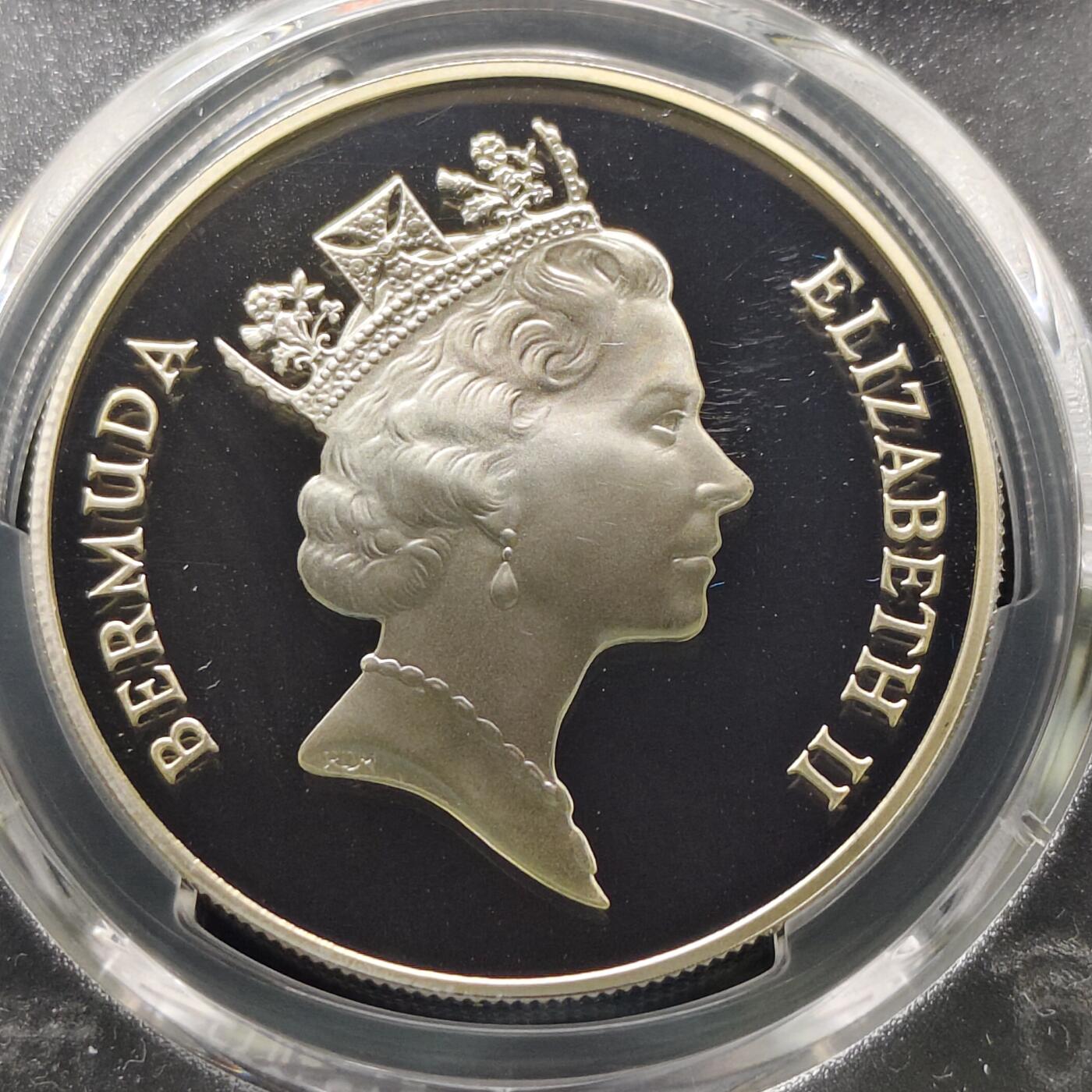 【全场包邮】纯粹捡漏拍481场（免费代拍第18场） 百慕大群岛1997年2元女王金婚局部镀金精制克朗型纪念银币-PCGS PR68 DCAM