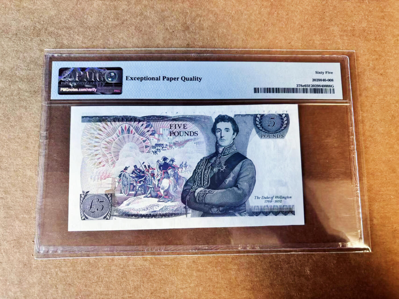 【Blue Auction】世界纸币精拍第755期——18级TOP拍卖/信誉/品质/专业/高效💫 【倒置号 近全同8 老虎8】英国 D序列 1987-88年5镑 PMG65EPQ 