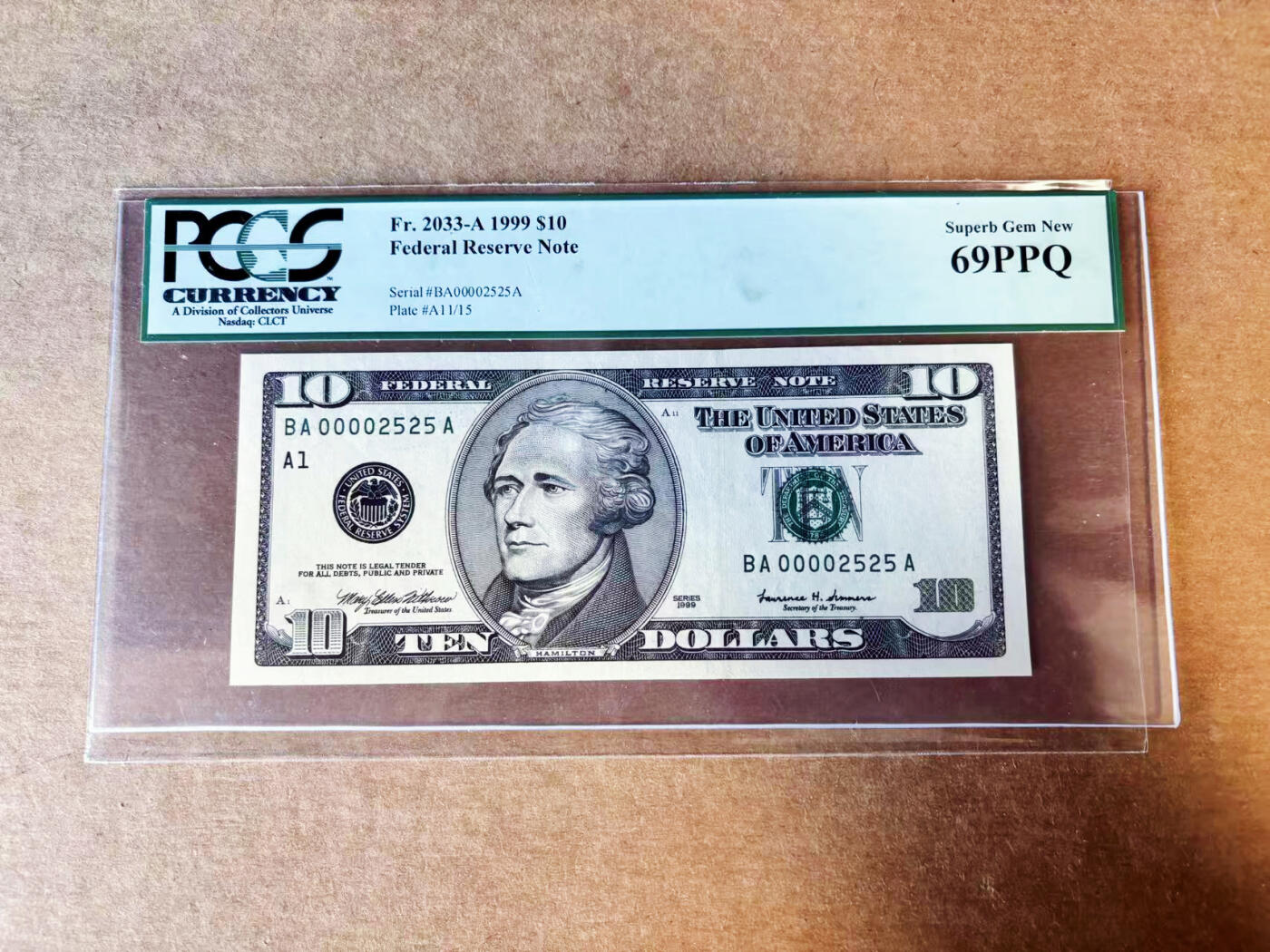 【Blue Auction】世界纸币精拍第755期——18级TOP拍卖/信誉/品质/专业/高效💫 【千位小号无47】美国 1999年10美金 PCGS69EPQ 近满分