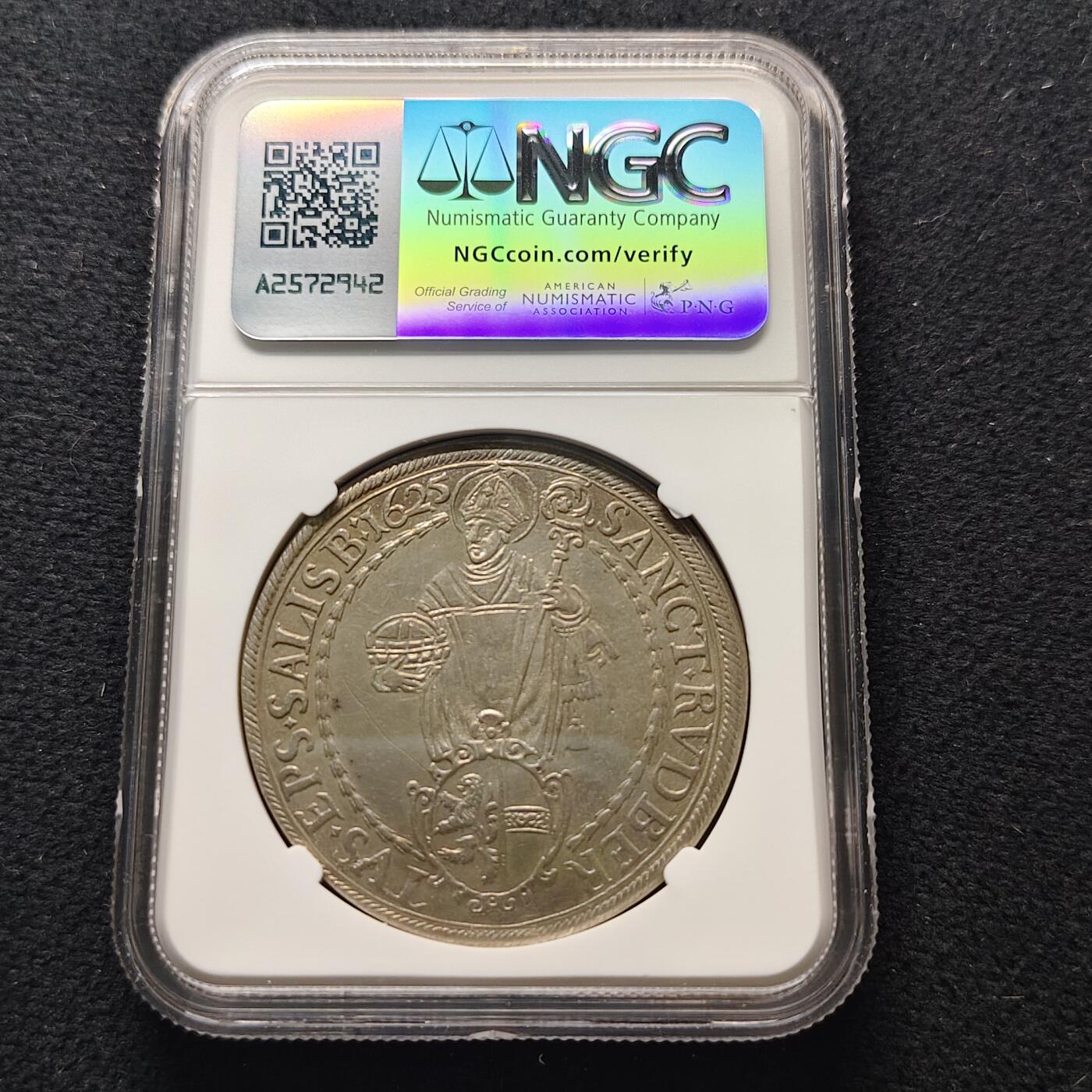 【全场包邮】纯粹捡漏拍481场（免费代拍第18场） 奥地利萨尔斯堡1625年1泰勒帕里斯·冯·洛德龙大主教大银币-NGC AU DETAILS