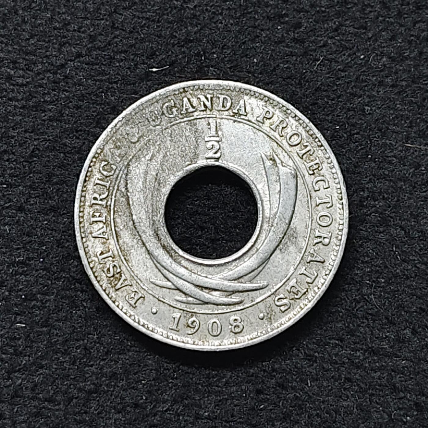 【全场包邮】纯粹捡漏拍480场（免费代拍第17场） 【稀少】东非及乌干达保护地1908年爱德华七世1/2分铝版-KM6