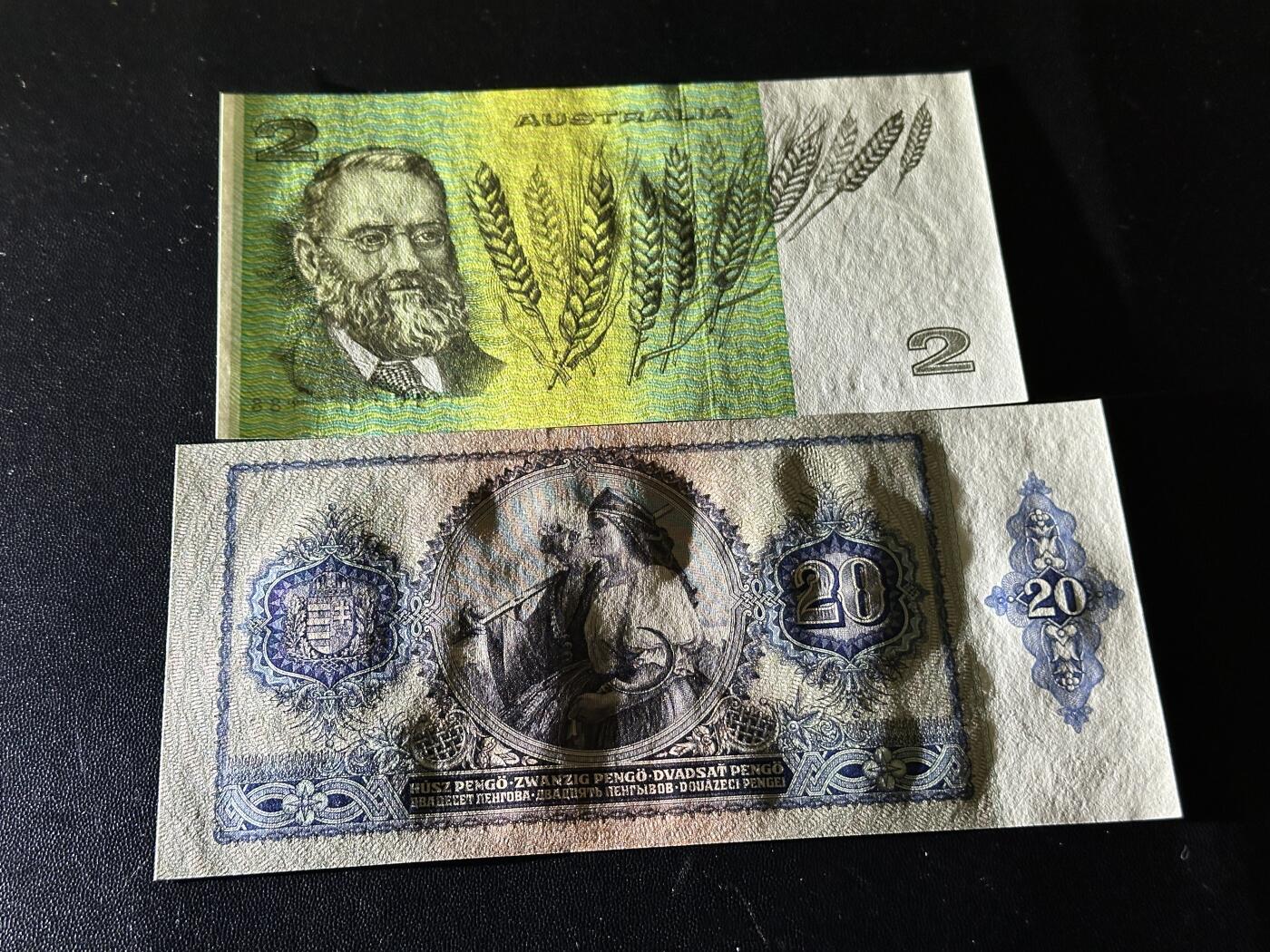 《外钞收藏家》第五百八十八期（优质场）（本平台长期征集拍品、欢迎藏友们联系合作） 澳大利亚2元 数二 狮子号1111头尾88 全新+1941年匈牙利全新不绝有轻微黄