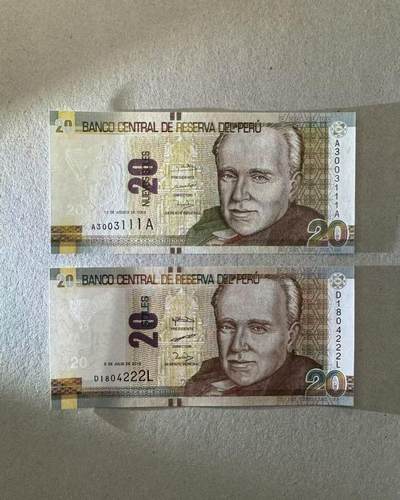 【Blue Auction】世界纸币精拍第755期——18级TOP拍卖/信誉/品质/专业/高效💫 - 【一组2张豹子号 含AA冠】秘鲁 2009-2018年20索尔 全新UNC