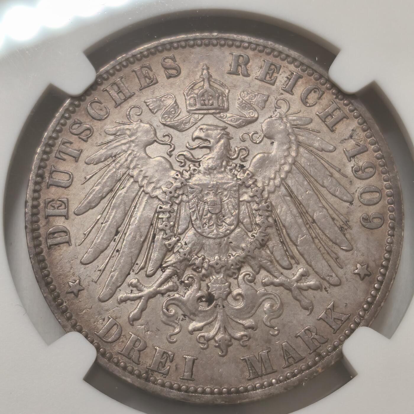 老蟹的宝藏🏴‍☠️ IV NGC AUD 德国汉堡1909J 3马克银币