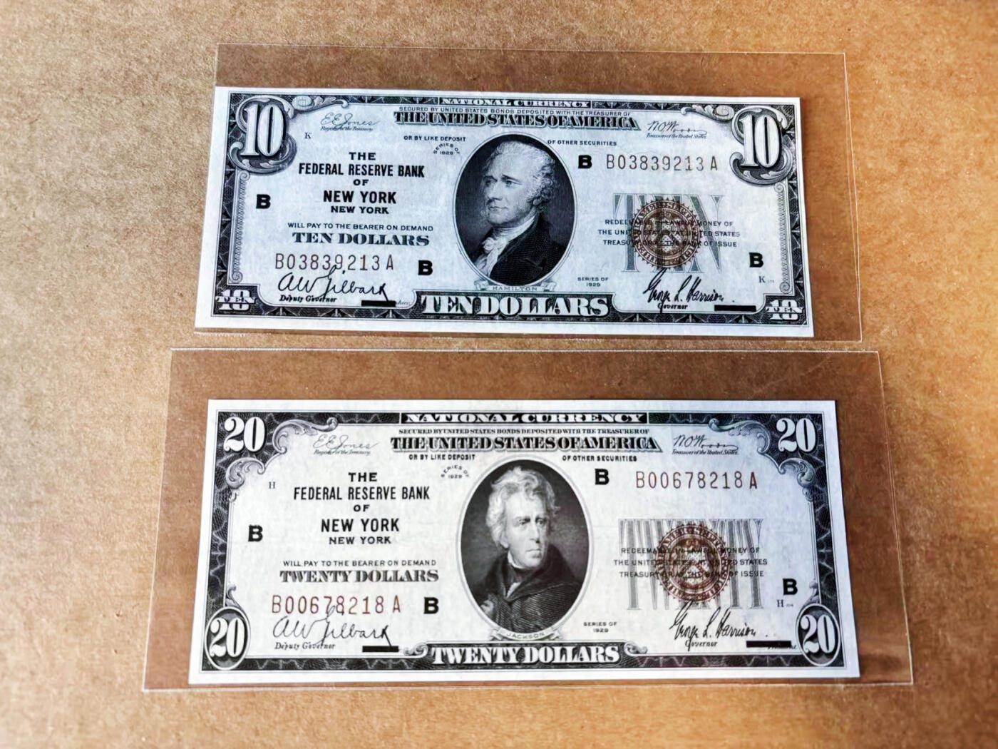 【Blue Auction】世界纸币精拍第755期——18级TOP拍卖/信誉/品质/专业/高效💫 【一组2张 含无47】美国1929年10-20美金 国民券 纽约版 品相如图