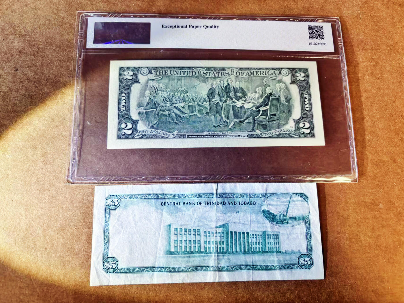 【Blue Auction】世界纸币精拍第755期——18级TOP拍卖/信誉/品质/专业/高效💫 美国 2003年2美金 彩版 国评&特立尼达和多巴哥 1964年5元 戎装女王 流通品相