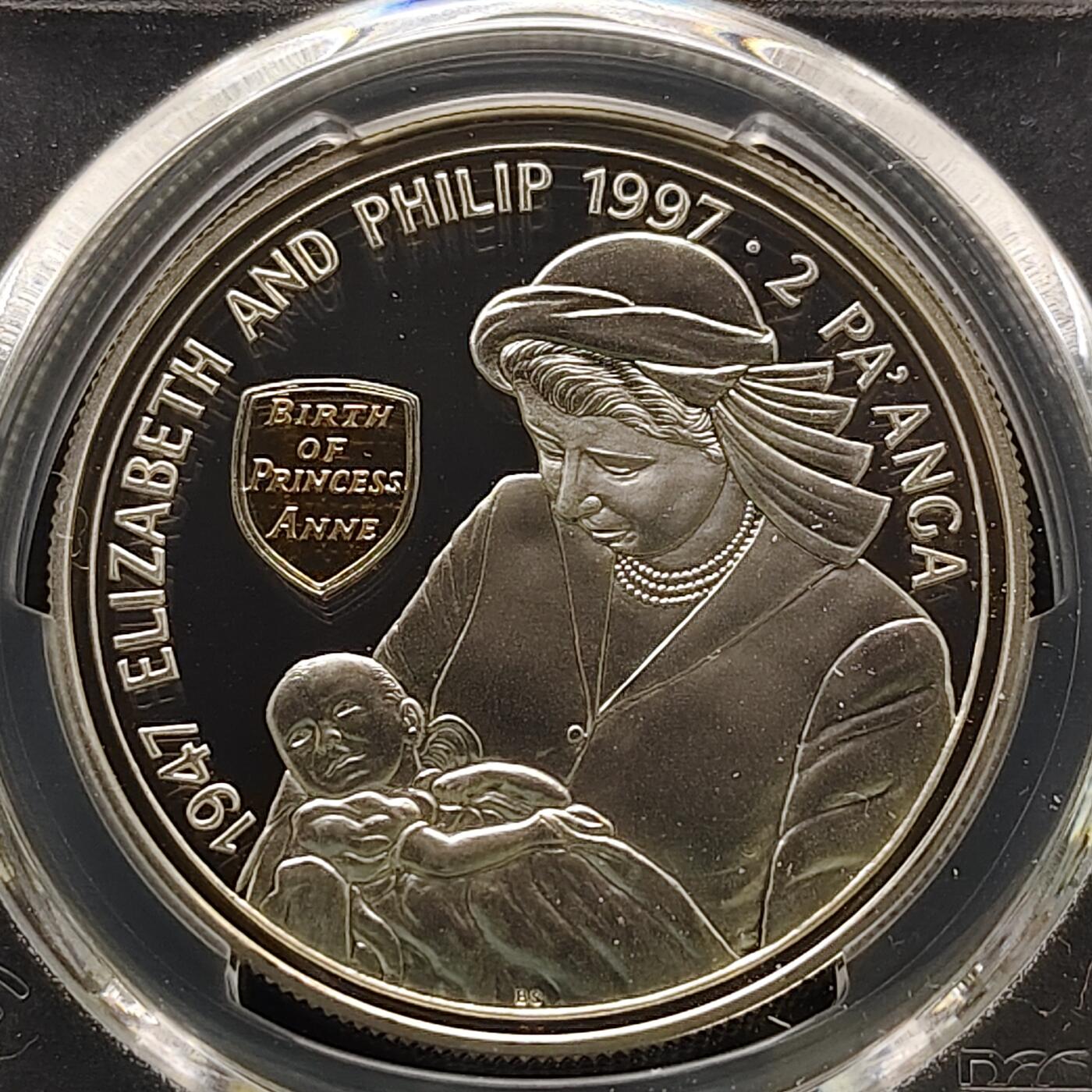 【全场包邮】纯粹捡漏拍481场（免费代拍第18场） 汤加1997年2潘加女王金婚局部镀金精制克朗型纪念银币-PCGS PR69 DCAM