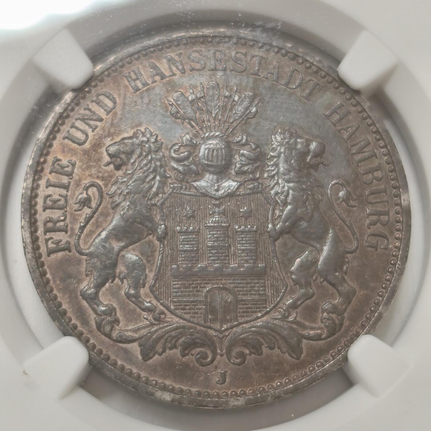 老蟹的宝藏🏴‍☠️ IV NGC AUD 德国汉堡1909J 3马克银币