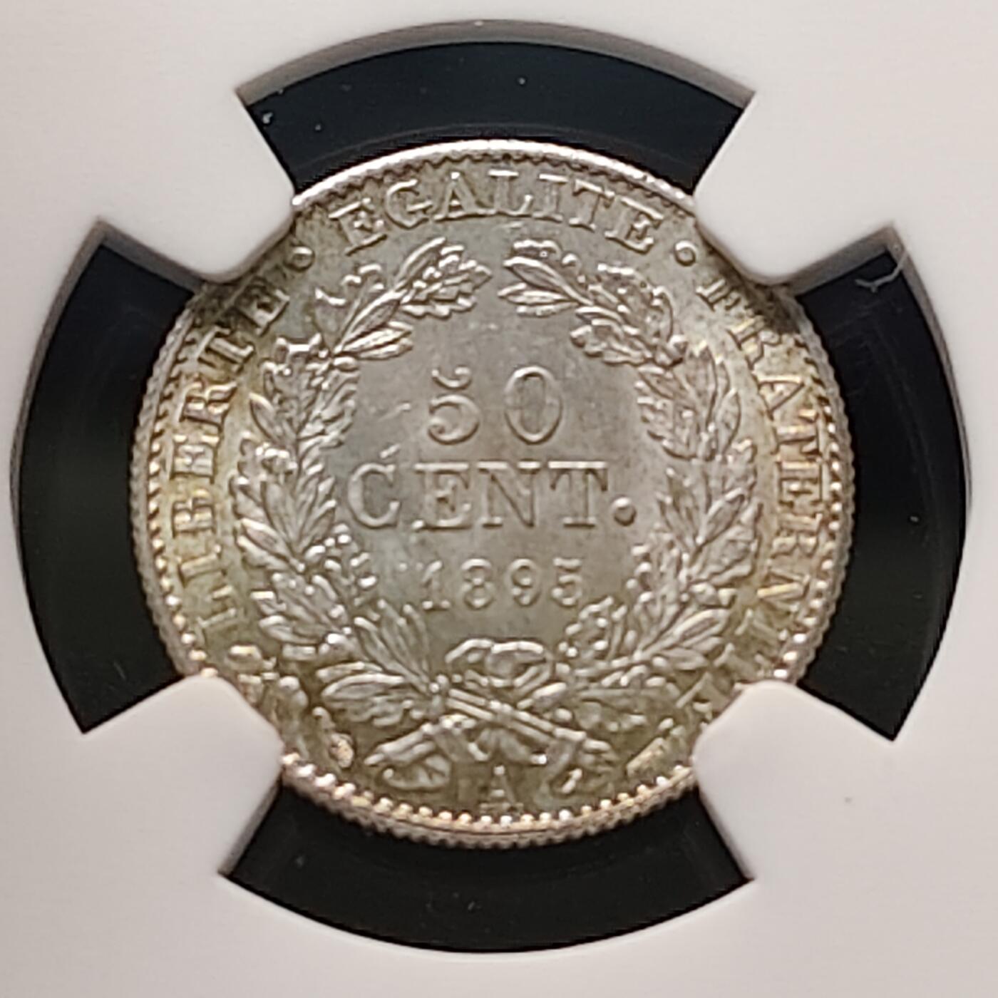 【全场包邮】纯粹捡漏拍481场（免费代拍第18场） 【收藏级】法国1895年花冠女神50分银币-NGC MS66