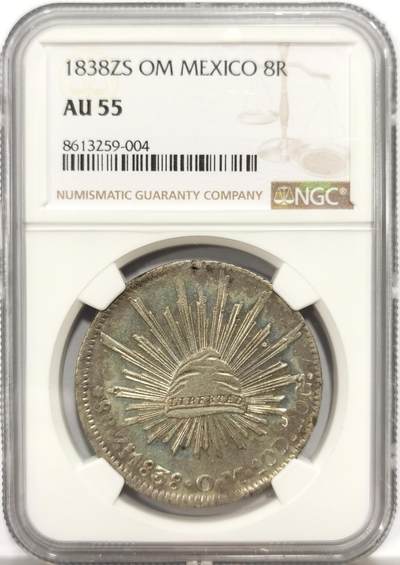 博洋堂世界钱币拍卖第149期（全场包邮） - NGC AU55 墨西哥花边鹰洋1838ZS OM 早期带光