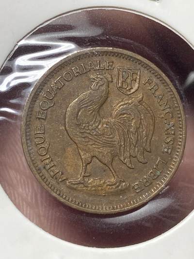 2025年第一百三十二场(总第一百五十八场）外国好品纸夹散币场(免佣金) - 稀少好品–法属赤道非洲1943单年份50分(青铜材质版，SA版南非比勒陀利亚造)