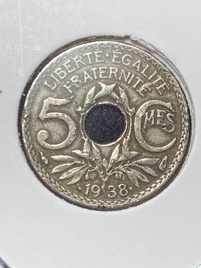 2025年第一百三十二场(总第一百五十八场）外国好品纸夹散币场(免佣金) - 法兰西第三共和国1938年5生丁(第三套第四版，年份两边带点版，首发年仅发行2年)