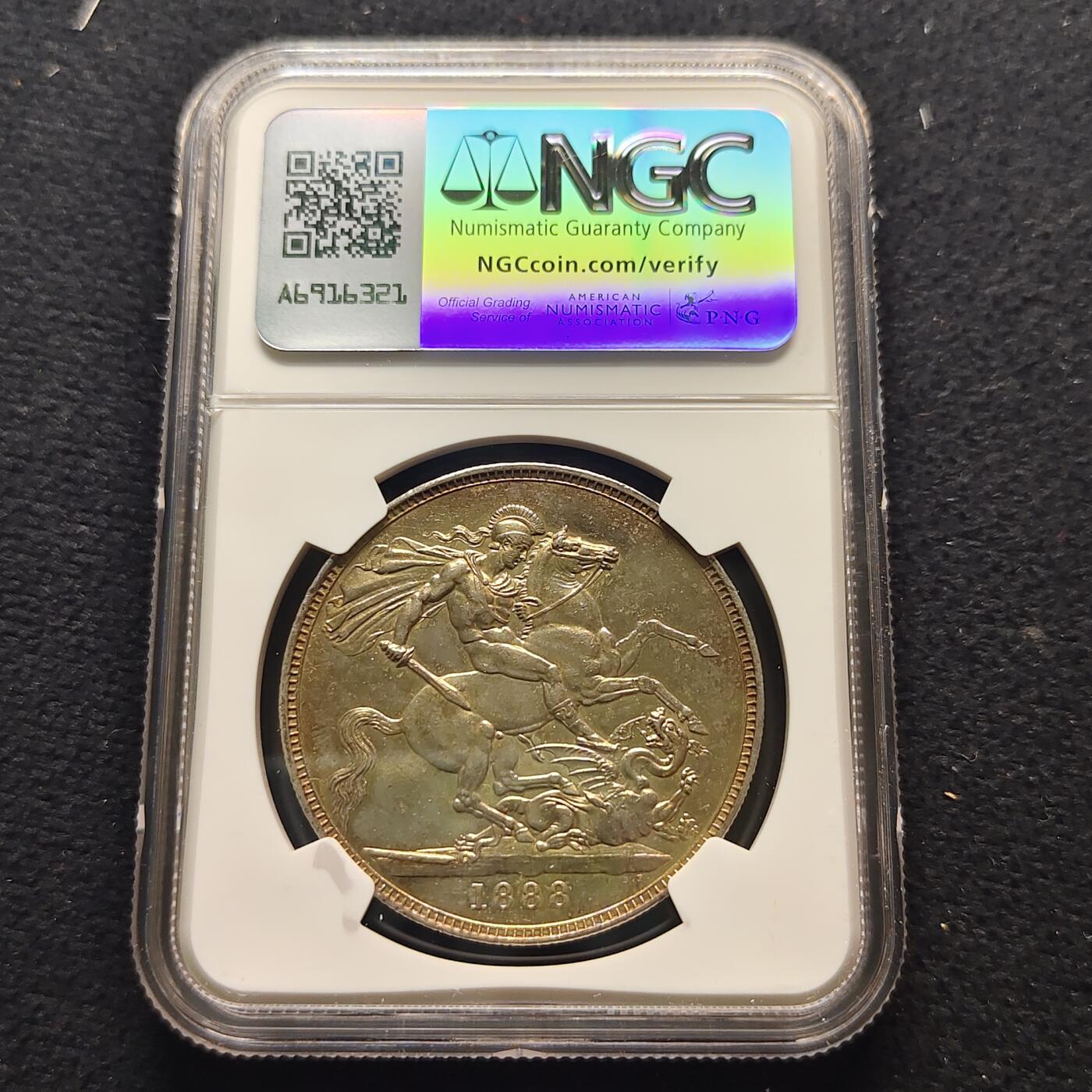 【全场包邮】纯粹捡漏拍481场（免费代拍第18场） 英国1888年高冠维多利亚女王1克朗马剑银币-NGC UNC DETAILS