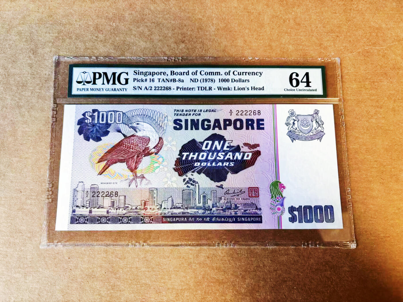 【Blue Auction】世界纸币精拍第755期——18级TOP拍卖/信誉/品质/专业/高效💫   【无47】新加坡 鸟版 1978年1000元 PMG64 超大票幅 设计精美 老壳
