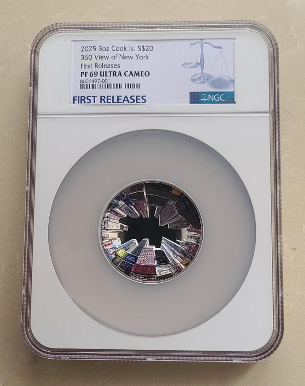❤️【币观天下】❤️ 第332期钱币拍卖- 2025.11.28周五晚上6点半场-长期征集拍品 NGC库克2025年纽约360度全景3盎司大银币带证书包装发行499枚