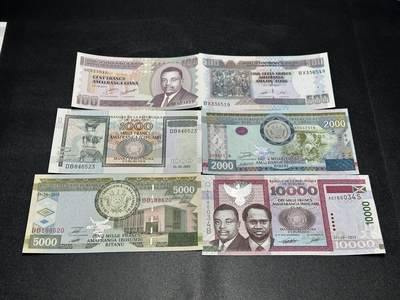 《外钞收藏家》第五百八十八期（优质场）（本平台长期征集拍品、欢迎藏友们联系合作） - 布隆迪100-1万 六张一起 全新UNC