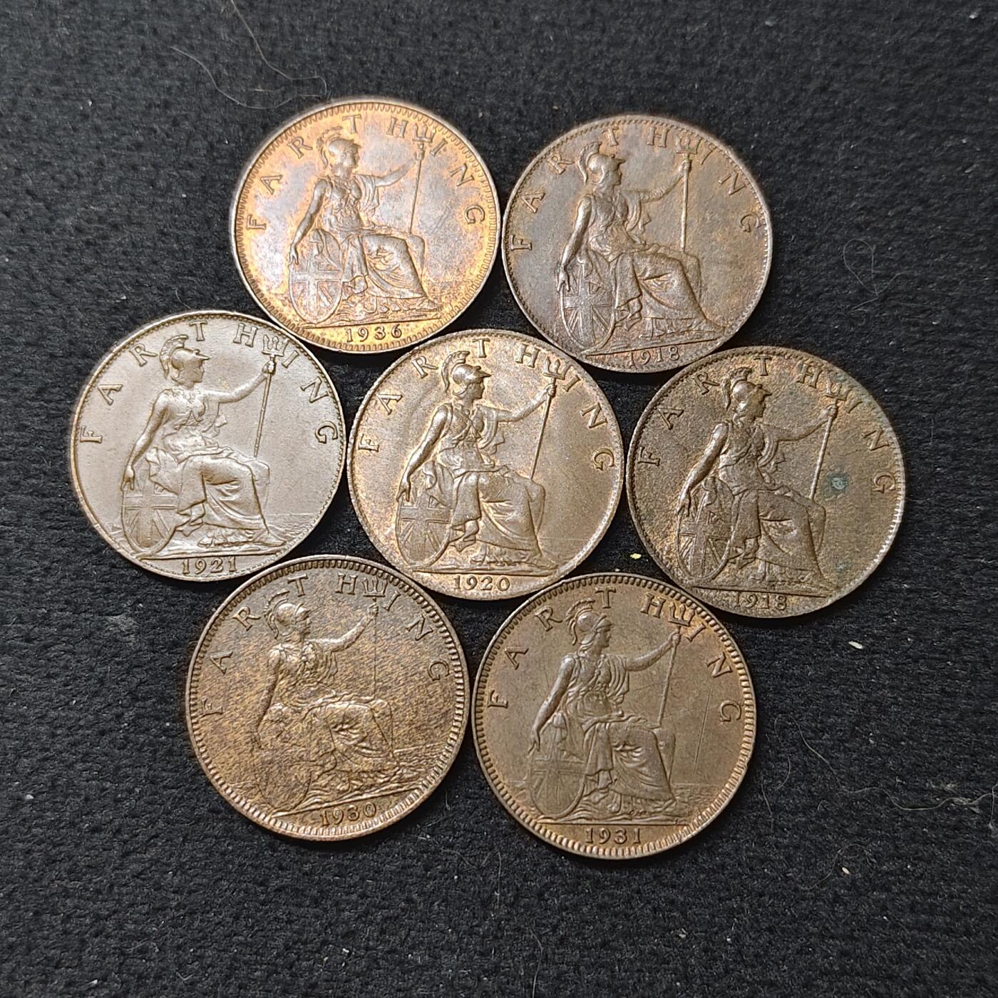 【全场包邮】纯粹捡漏拍480场（免费代拍第17场） 英国各年份乔治五世1法新铜币10枚一组