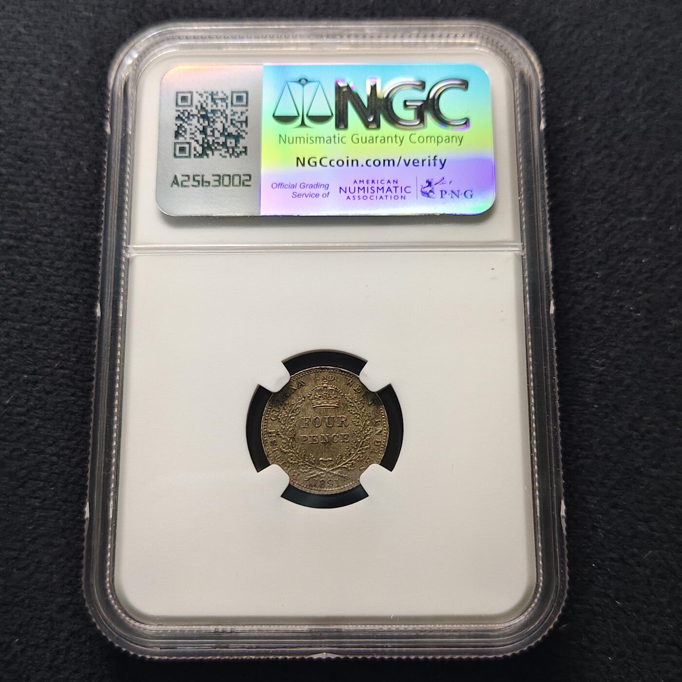 【全场包邮】纯粹捡漏拍481场（免费代拍第18场） 英属圭亚那1891年维多利亚女王4便士银币-NGC MS62