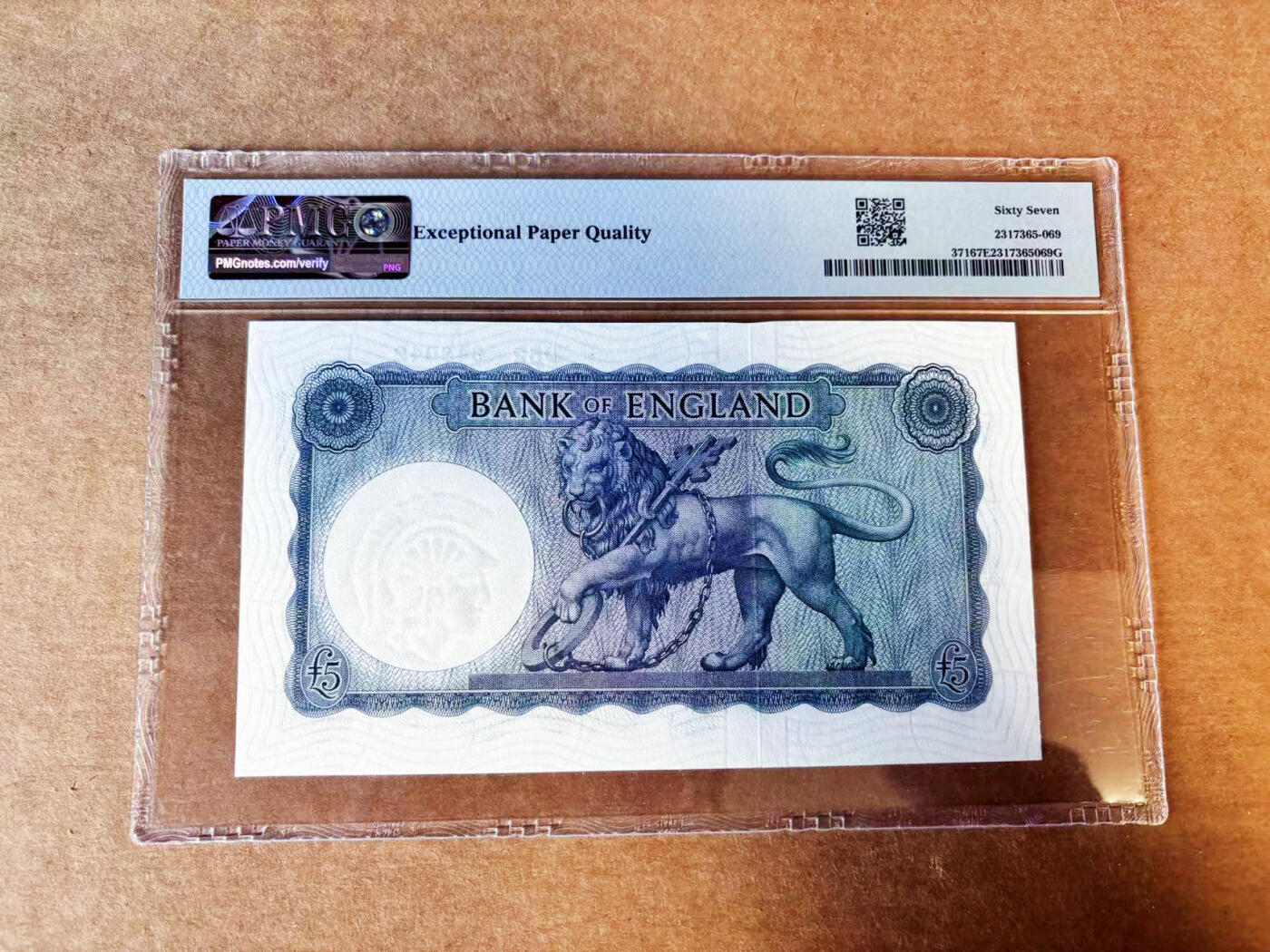 【Blue Auction】世界纸币精拍第755期——18级TOP拍卖/信誉/品质/专业/高效💫  英国 B序列1957-67年5镑 PMG67EPQ 高分