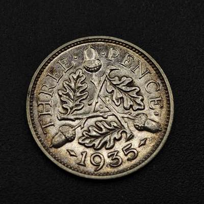 【淘币小摊】实时拍第八百零九拍   散币场   满百包邮可预留二周 每周一统一发货   - 英国1935年乔治五世3便士银币