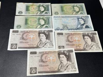 《外钞收藏家》第五百八十八期（优质场）（本平台长期征集拍品、欢迎藏友们联系合作） - 英国D序列1-10镑 7张一起 非全新 品相如图