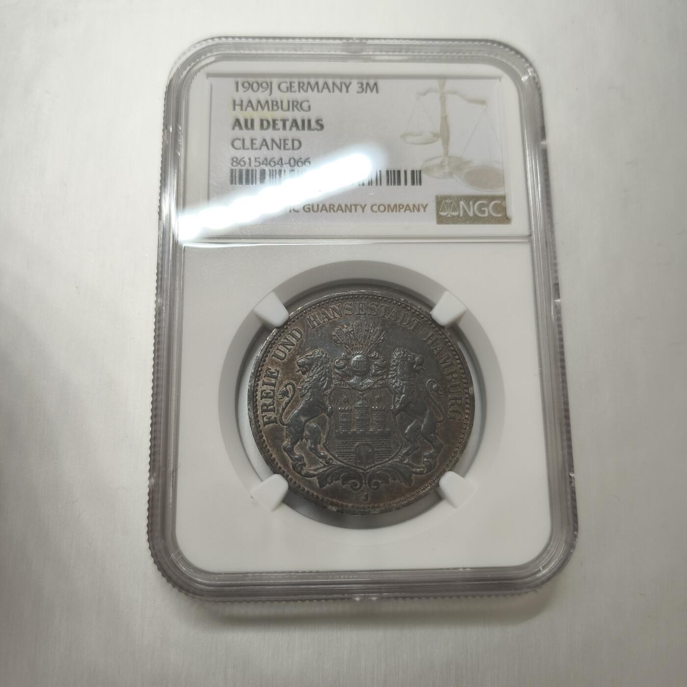 老蟹的宝藏🏴‍☠️ IV NGC AUD 德国汉堡1909J 3马克银币