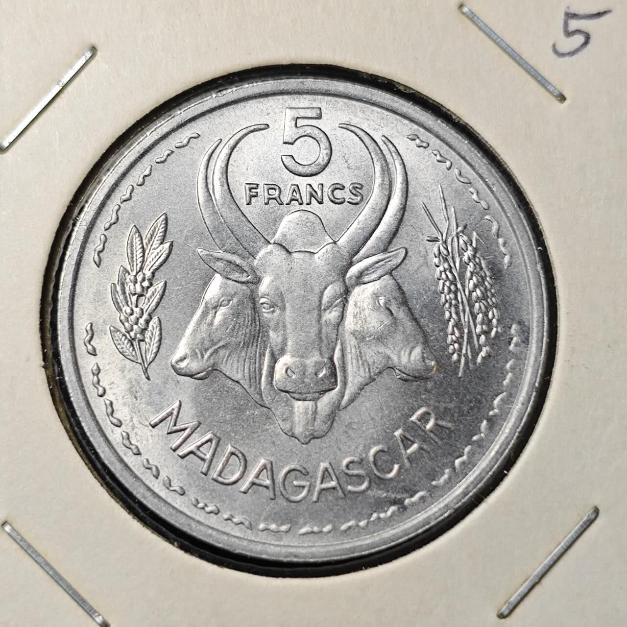 KK钱币收藏小铺 （套币 好品/批量散币 银币）专场  2月预留时间 周末发货  1953法属马达加斯加5法郎 好品