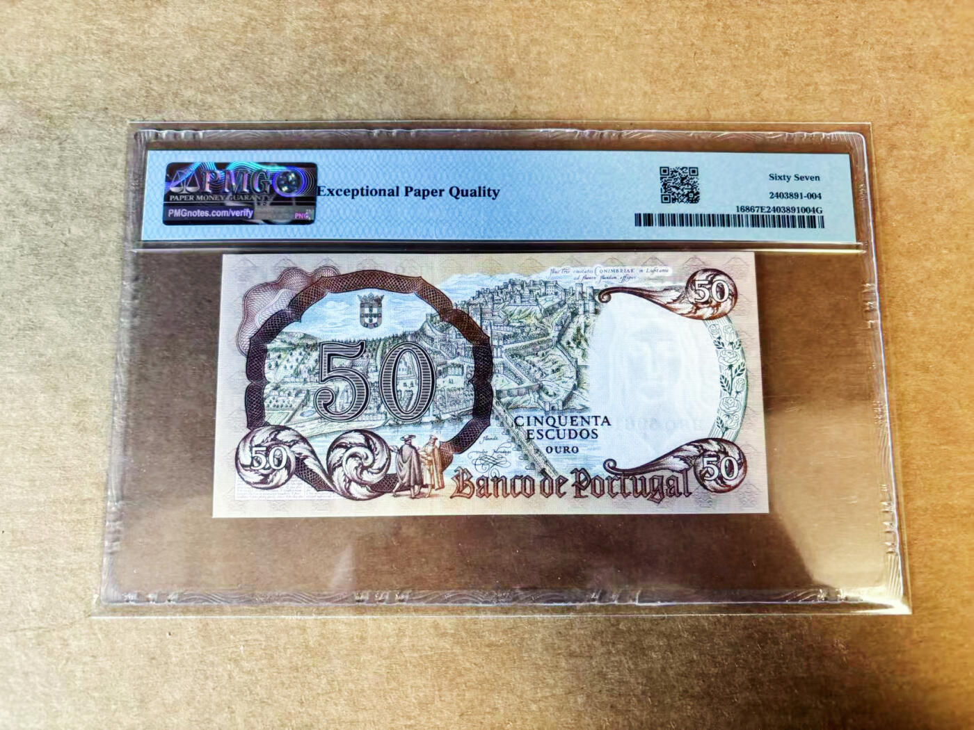 【Blue Auction】世界纸币精拍第755期——18级TOP拍卖/信誉/品质/专业/高效💫 【倒置号】葡萄牙 1964年50埃斯库多   PMG67EPQ 