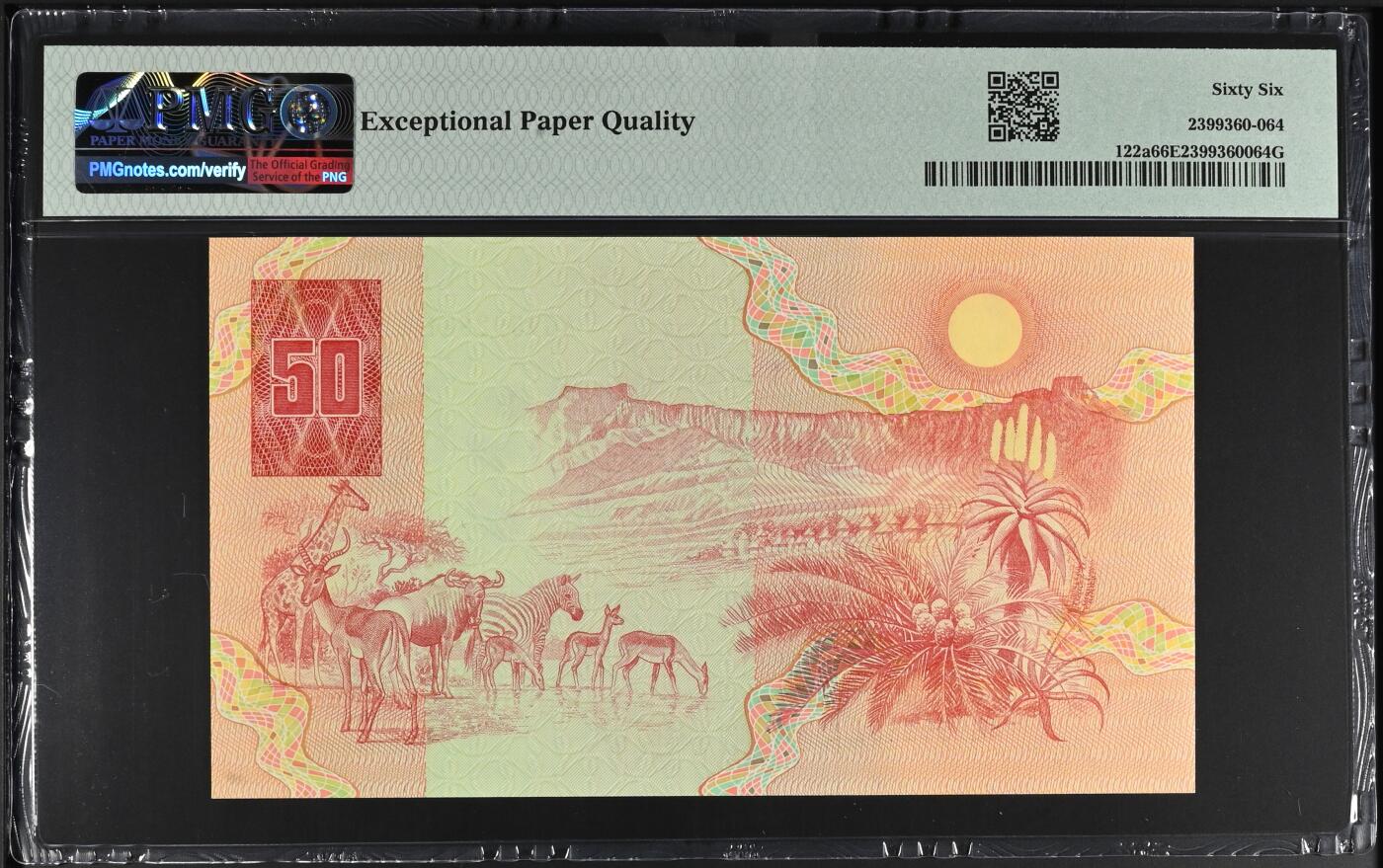 《外钞收藏家》第五百八十八期（优质场）（本平台长期征集拍品、欢迎藏友们联系合作） 无47 南非1984年50兰特 背面动物大迁徙 正面雄狮威武霸气 此版是南方脱离英属后的第一版纸币 浓郁的英属风格 收藏的必入单品