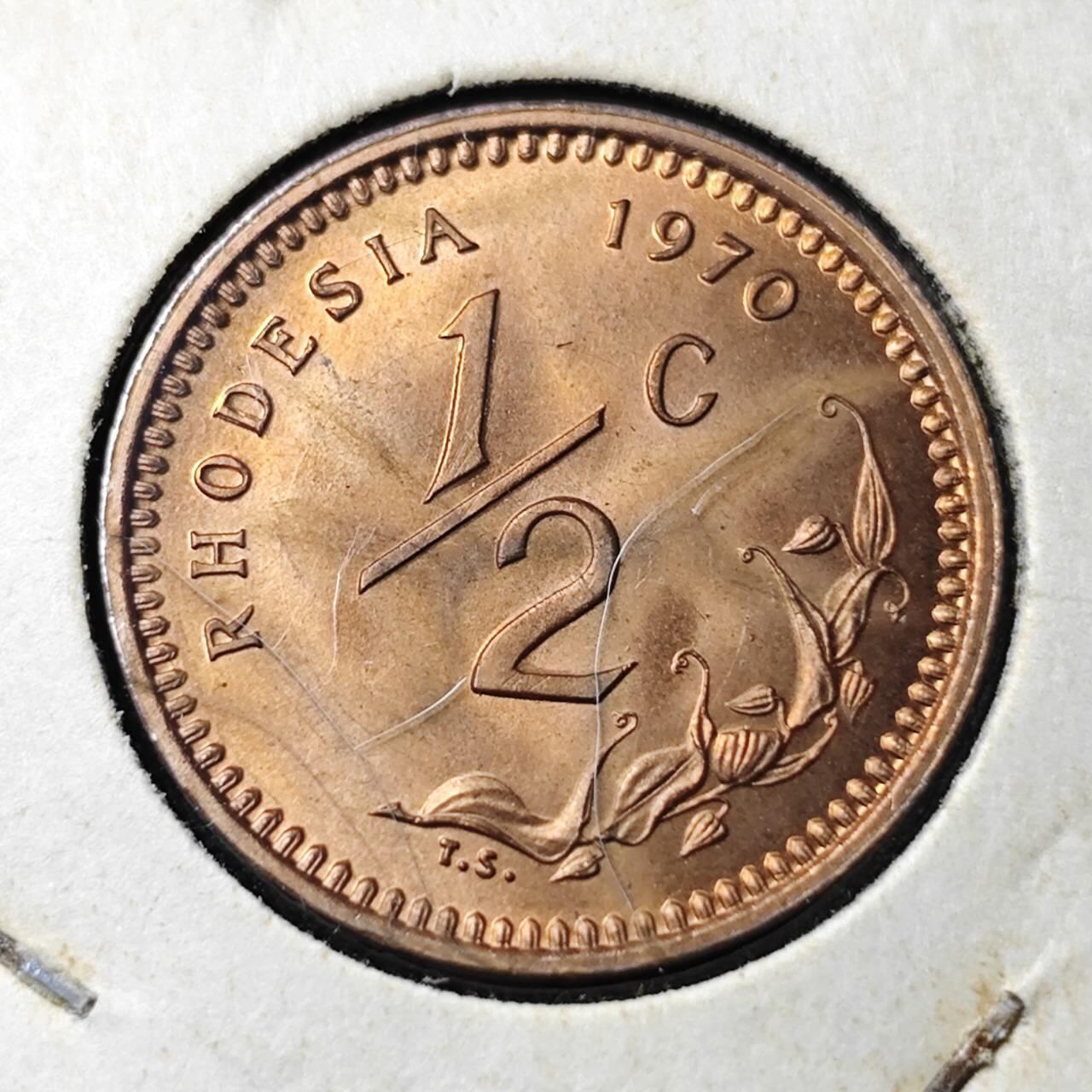 KK钱币收藏小铺 （套币 好品/批量散币 银币）专场  2月预留时间 周末发货  1970罗得西亚1/2铜币 好品