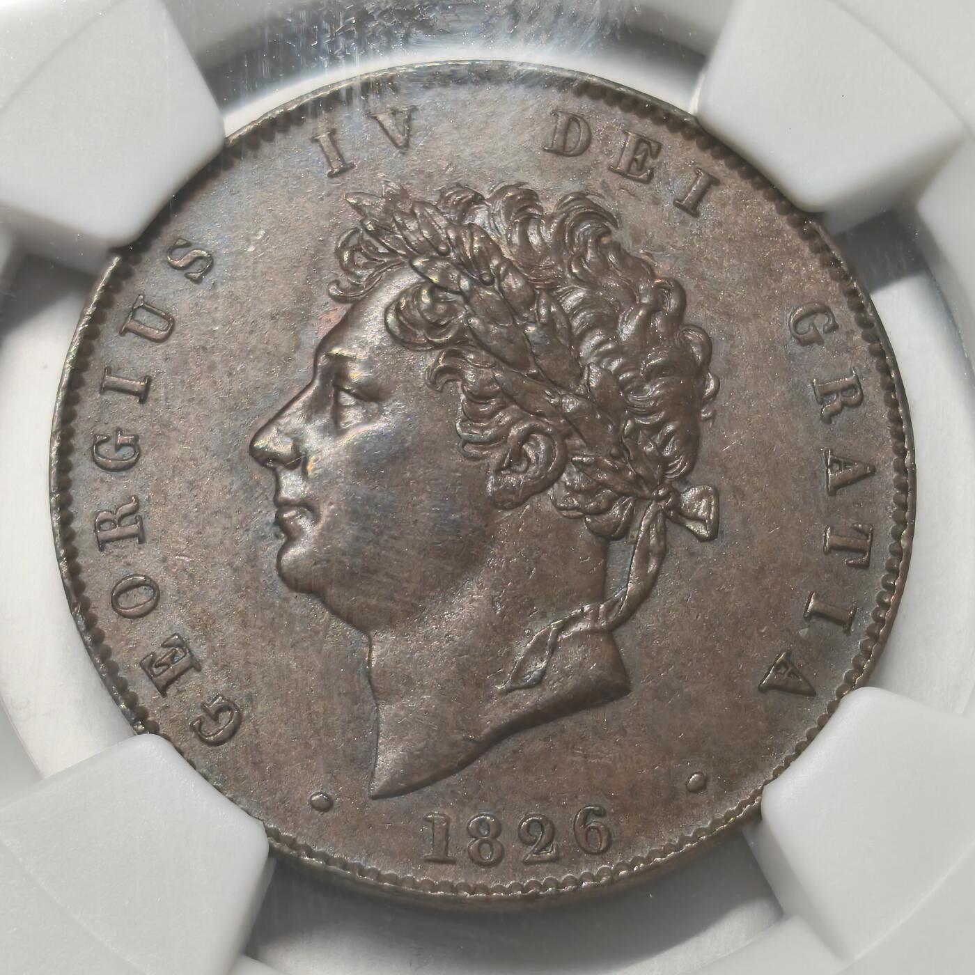 老蟹的宝藏🏴‍☠️ IV NGC AU58BN 英国1826年乔治四世1/2便士