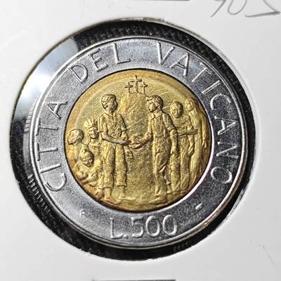 KK钱币收藏小铺 （套币 好品/批量散币 银币）专场  2月预留时间 周末发货 -  梵蒂冈500里拉双色币 好品