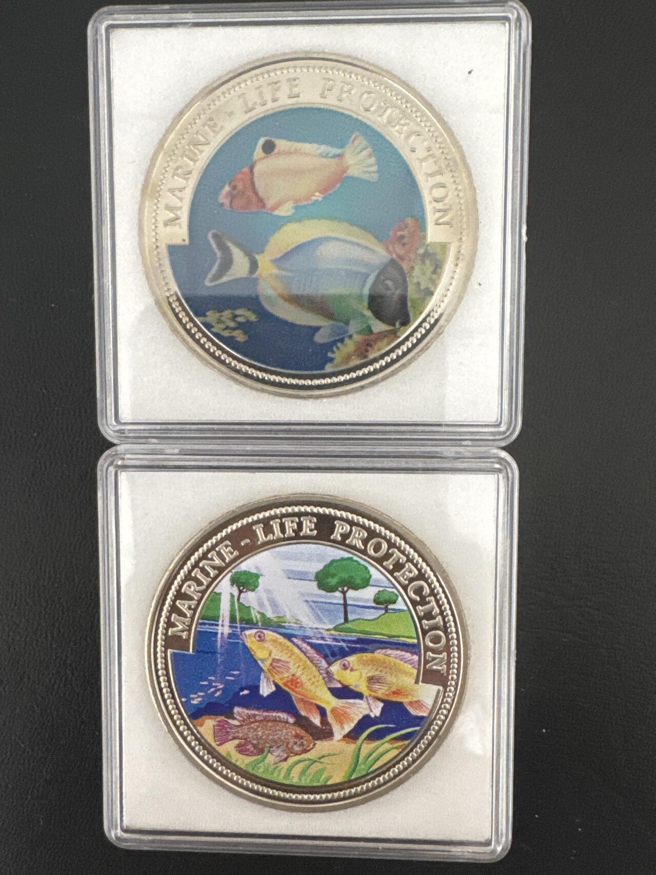 ❤️【币观天下】❤️ 第332期钱币拍卖- 2025.11.28周五晚上6点半场-长期征集拍品 利比里亚海洋动物2枚一对