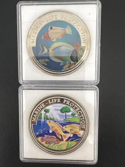 ❤️【币观天下】❤️ 第332期钱币拍卖- 2025.11.28周五晚上6点半场-长期征集拍品 - 利比里亚海洋动物2枚一对