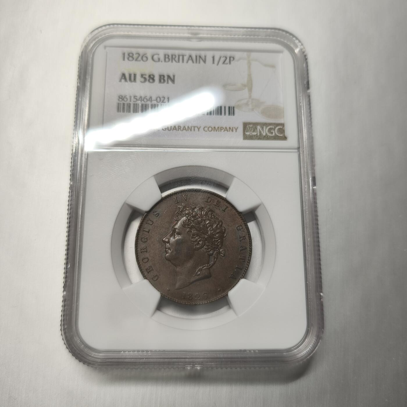 老蟹的宝藏🏴‍☠️ IV NGC AU58BN 英国1826年乔治四世1/2便士