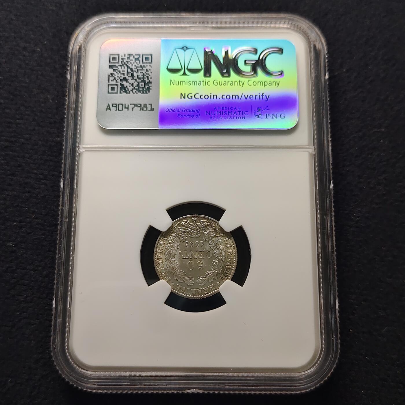 【全场包邮】纯粹捡漏拍481场（免费代拍第18场） 【收藏级】法国1895年花冠女神50分银币-NGC MS66