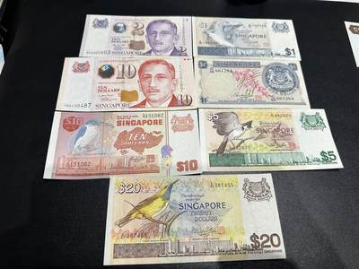 《外钞收藏家》第五百八十八期（优质场）（本平台长期征集拍品、欢迎藏友们联系合作） - 新加坡人像、鸟版、花版 7张一起 有新有旧 品相如图