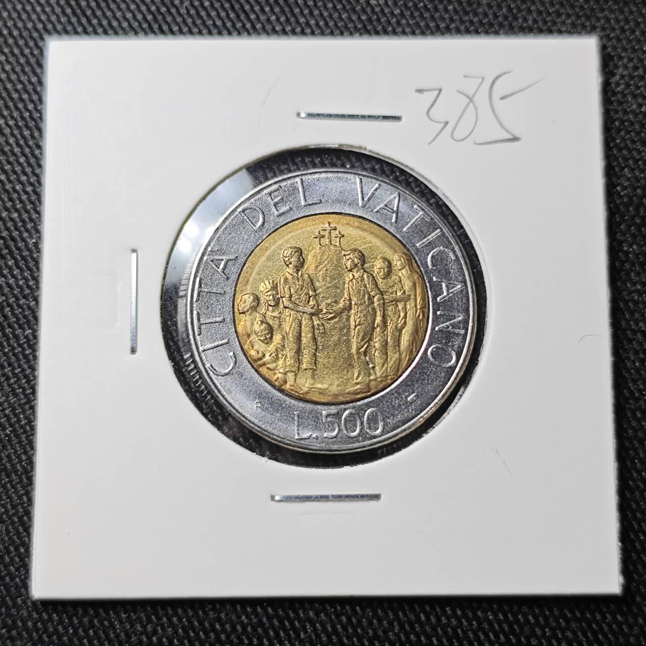 KK钱币收藏小铺 （套币 好品/批量散币 银币）专场  2月预留时间 周末发货  梵蒂冈500里拉双色币 好品