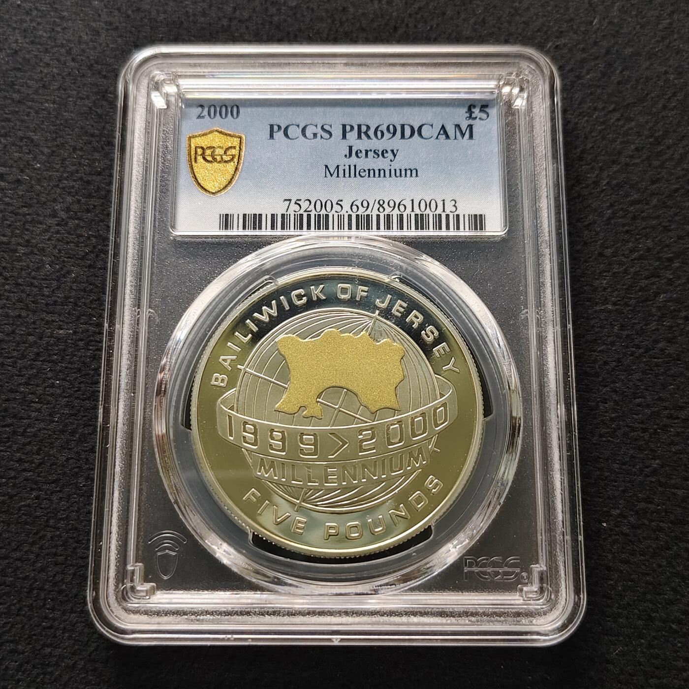 【全场包邮】纯粹捡漏拍481场（免费代拍第18场） 泽西2000年5镑千禧年彩色精制克朗型纪念银币-PCGS PR69 DCAM