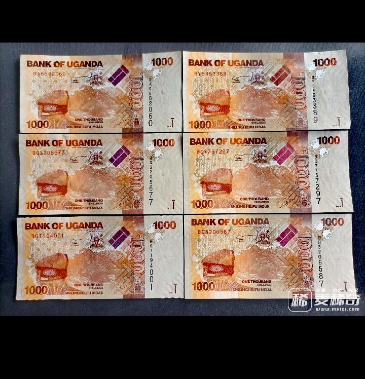 全新乌干达2010、13、15年1000先令靓品纸币6枚一组