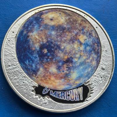 外国优质老铜币银币，周六九点倒数截拍，满百包邮，可寄存半年，喜欢朋友微信扫描二维码可直接参拍 - 俄罗斯水星镀银彩色纪念章，直径39.8mm，重29.2克