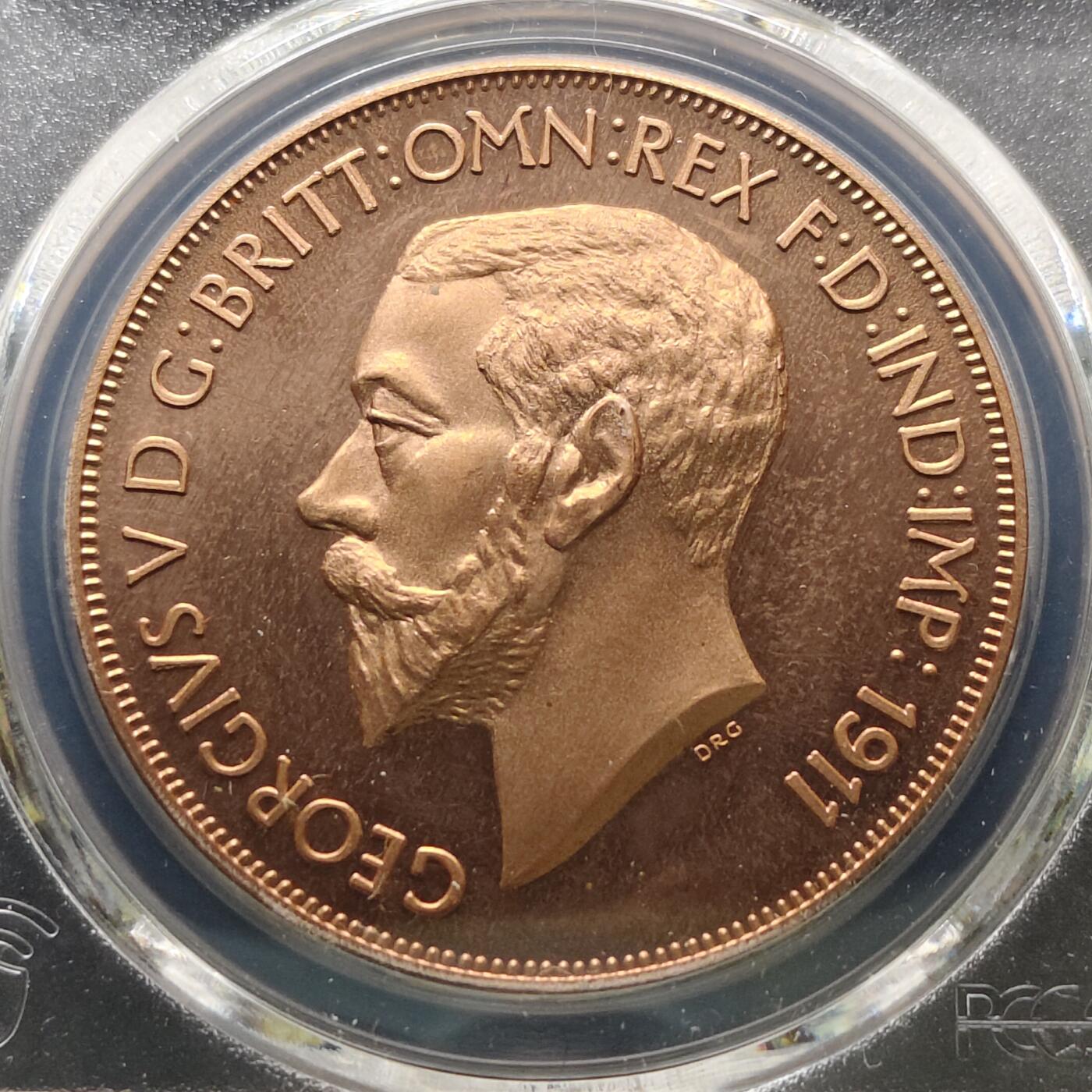 【全场包邮】纯粹捡漏拍481场（免费代拍第18场） 英国1911年乔治五世乔治屠龙1克朗精制铜币X94b-PCGS PR67