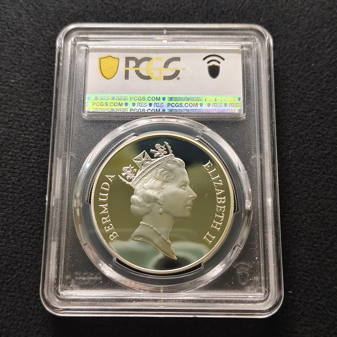 【全场包邮】纯粹捡漏拍481场（免费代拍第18场） 百慕大群岛1997年2元女王金婚局部镀金精制克朗型纪念银币-PCGS PR68 DCAM