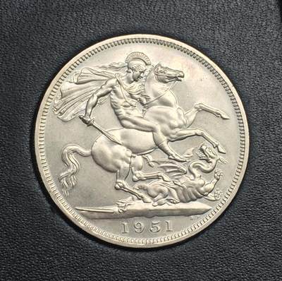 世界钱币专场拍卖 每周二开拍 - 英国1951年乔治六世马剑一克朗 镍币 带原盒