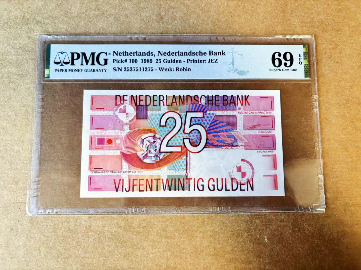 【Blue Auction】世界纸币精拍第755期——18级TOP拍卖/信誉/品质/专业/高效💫 荷兰 1989年25盾   PMG69EPQ 近满分